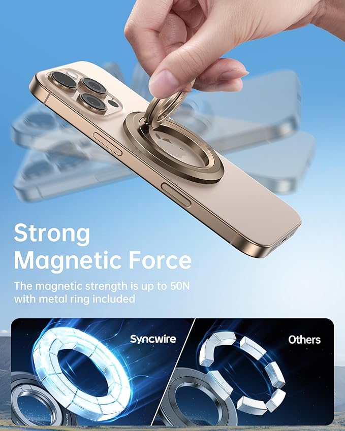 SYNCWIRE Magnetic Phone Ring Holder for MagSafe [2 Pack], 360° Rotation Dual Sided Magnet Grip Cell Phone Ring Stand Finger Kickstand Compatible with iPhone 17 16 15 14 13 12 Pro Max fits MagSafe