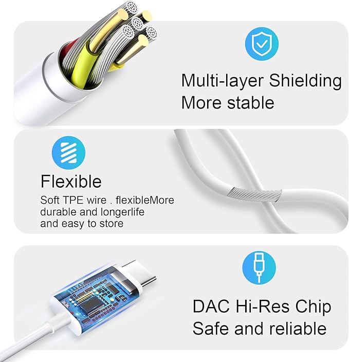 USB C Headphones 2 Pack，USB Type C Earbuds HiFi Stereo USB C Wired Earphones with Microphone Volume Control Compatible with Samsung Galaxy S23 S22 S21 Google Pixel 6 5 4XL/iPad Pro