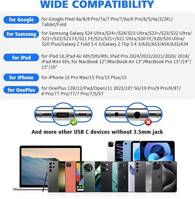 USB C Headphones for Samsung S26 S25 Ultra S24 S23 Fe, Type C Earphones with Microphone HiFi Stereo Volume Control Magnetic USBC Wired Earbuds for iPhone 17 Air 16 15 Pro Max Plus/Galaxy S22+ Flip 7