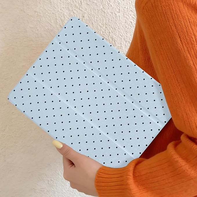 Lovmooful Compatible for iPad 5/6 (9.7-Inch,2018/2017 Model,6th/5th Generation) Case with Pencil Holder Cute Polka Dot with Aesthetic Design Soft TPU Trifold Stand Protective-Blue