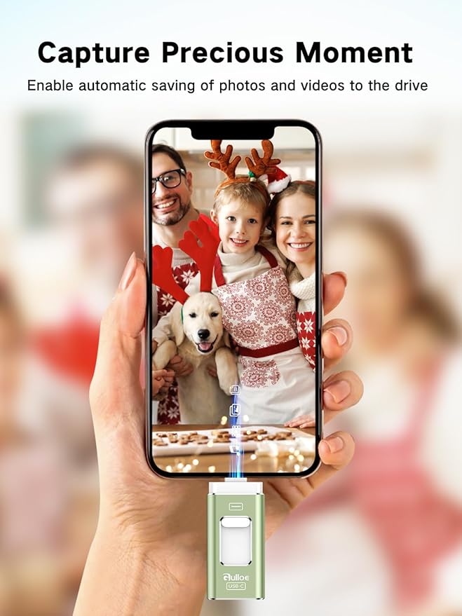 Gulloe 512GB Dual Interface Flash Drive for Phone Storage Photos Videos, Phone USB Backup External Photo Memory Stick - No App Required, Compatible with iPhone, iPad, Android & PC (Sage Green)