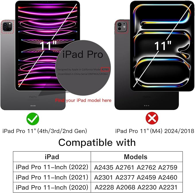 JETech Case for iPad Pro 11 Inch 2022/2021/2020 Model (4th/3rd/2nd Generation), with Pencil Holder, Support 2nd Pencil Charging, Slim Tablet Cover with Soft TPU Back, Auto Wake/Sleep (Black)