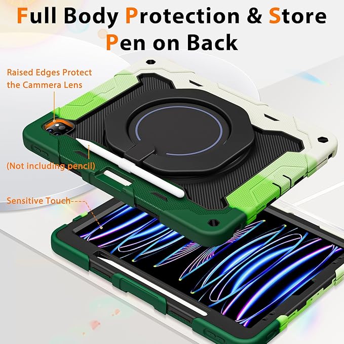 ROISKIN for iPad Pro 12.9 -Inch Case (6th, 5th, 4th & 3rd Gen)with HD Screen Protector, 360 Stand, Handle, Pencil Holder,Shoulder Strap[15ft Drop Protection]Rugged Bulky Full Body 12.9 iPad Pro Case