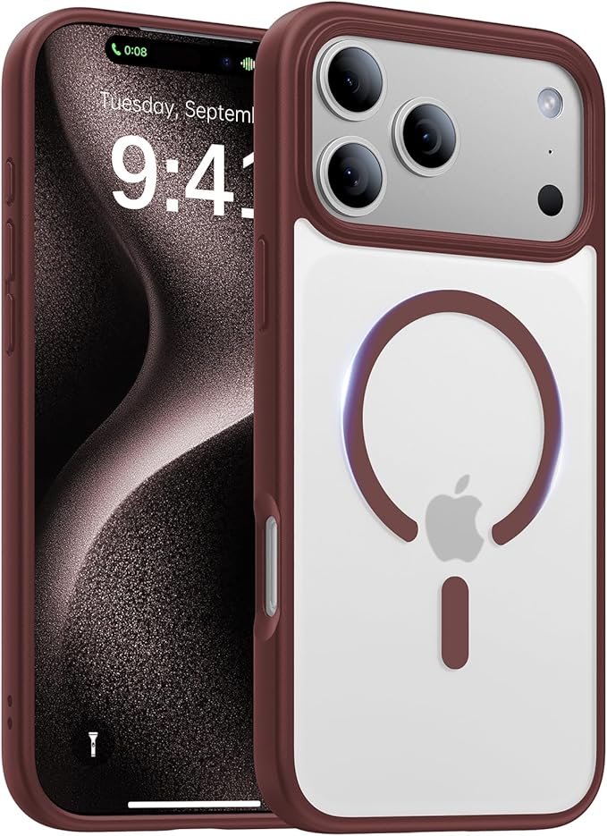 Magnetic for iPhone 17 Pro Max Case,[Anti-Slip][Compatible with MagSafe][Military Grade Drop Protection] Shockproof Protective Translucent Phone Case for iPhone 17 Pro Max Case,Wine Red