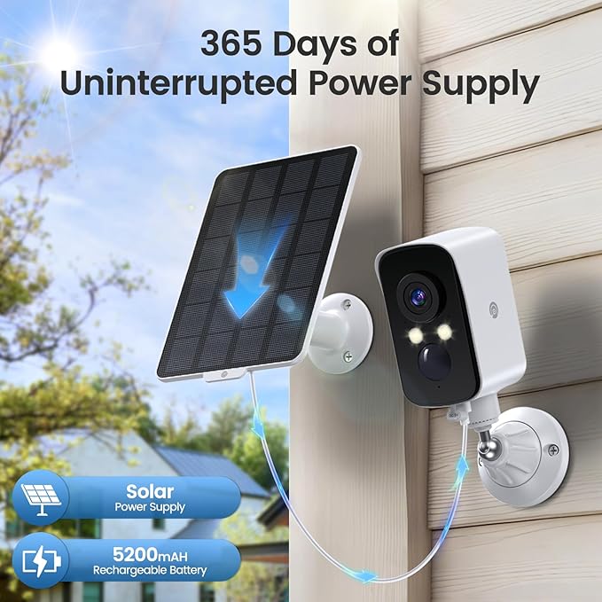 Security Camera Wireless Outdoor, 2.4G WiFi, Battery & Solar Powered, Magnetic, Free Human Detection, Free 7-Day Cloud/SD, Night Vision, Siren, 2-Way Talk, 2K, IP65