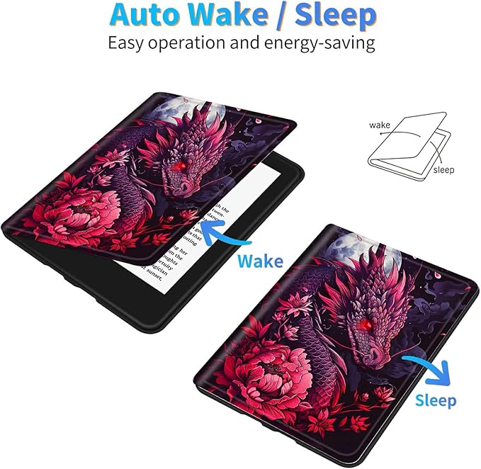 for Amazon Kindle Fire HD 8 (8th/7th/6th Generation, 2018/2017/2016 Release) 8" Tablet Case, Slim Kickstand Stand Leather Smart Cover with Auto Wake/Sleep, Pink Flower Dragon