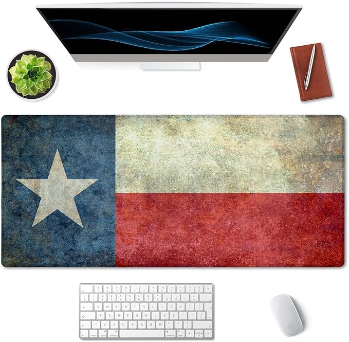 SSOIU Large Mouse Pad, Full Desk XXL Extended Gaming Mouse Pad 35.5" X 15.7", Waterproof Desk Mat Stitched Edges, Non-Slip Laptop Computer Keyboard Mousepad for Office and Home, Texas Grunge Flag
