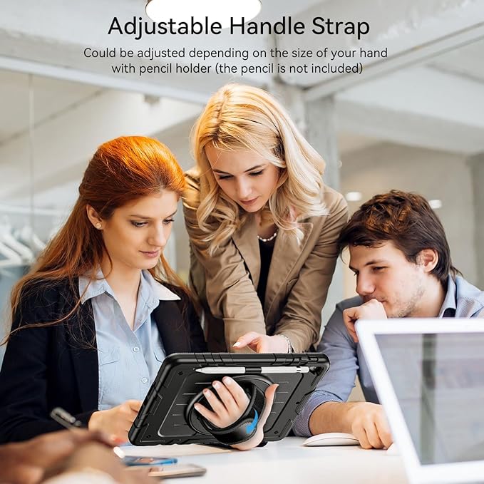 Case for iPad 6th/5th Generation 9.7'' with Screen Protector Pencil Holder [360 Rotating Hand Strap] &Stand, Drop-Proof Case for iPad 6th/5th/ Air 2/ Pro 9.7(Black)