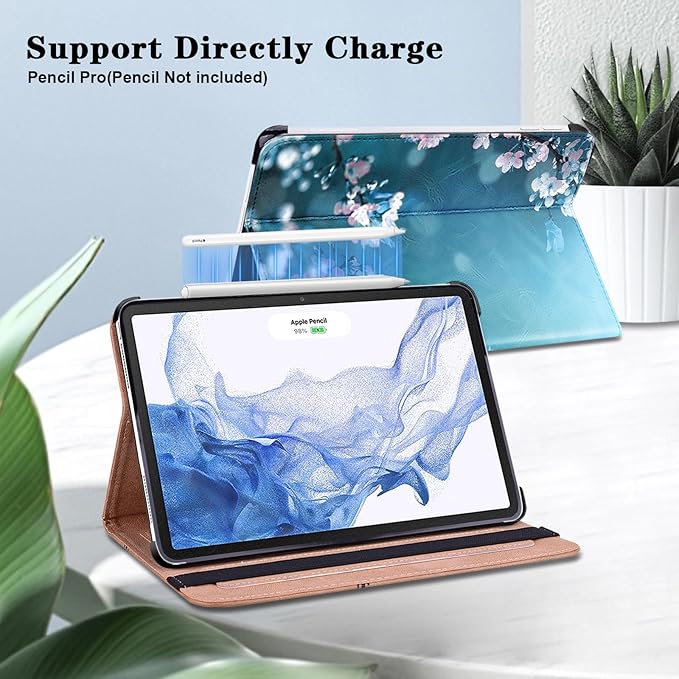 Case for iPad Air 11 Inch M4/M3/M2 (2026/2025/2024),iPad Air 5th/4th Generation Case 10.9 Inch 2022/2020, PU Leather Stand Shockproof Cover with Card Slots - Plum Blossom