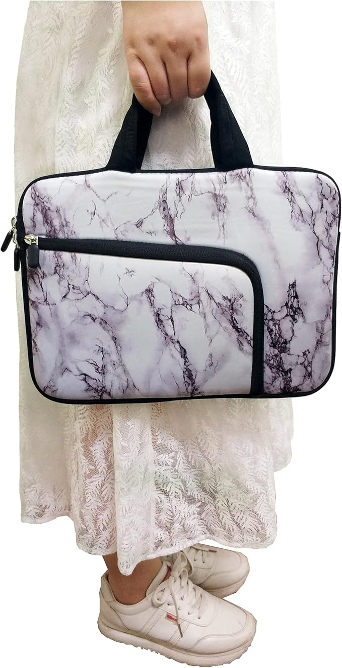 11 11.6 12 12.1 12.5 inches Laptop Sleeve Chromebook Case Ultrabook Case Notebook Sleeve PC Messenger Bag Tablet Case Neoprene Handle Sleeve for Women Men, Two Pockets(White Marble)