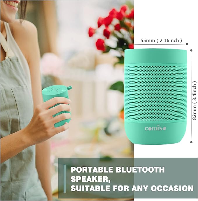 comiso Portable Bluetooth Speaker, Small Shower Speaker with IPX5 Waterproof, 360° HD Loud Sound, Wireless Stereo Pairing, Mini Speakers Support TF Card, Built-in Mic, Pocket Size for Travel Outdoors