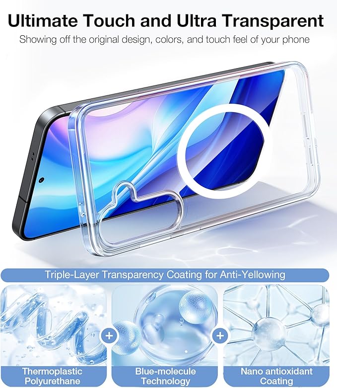 TORRAS Magnetic Shockproof for Samsung Galaxy S25 Plus Case, [Compatible with MagSafe][4X Military Grade Protection][Anti-Yellowing] Magnetic Slim Clear for Samsung S25+Plus Case, Diamond Clear