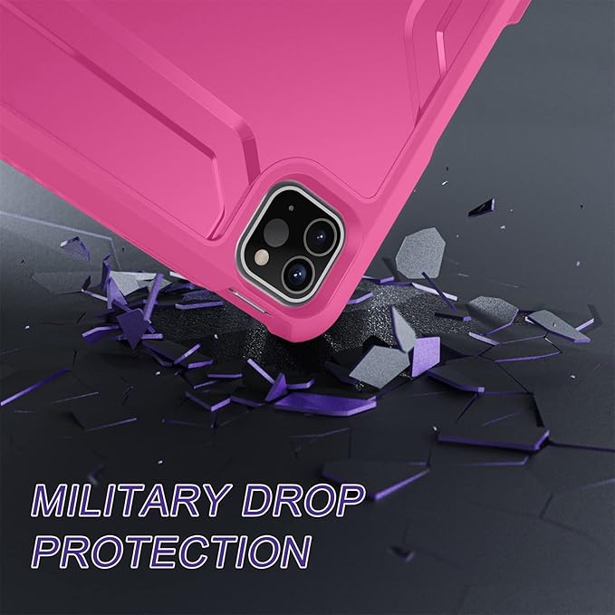 Soke Case for iPad Pro 11 Inch 2022/2021/2020/2018/iPad Air 5th/4th Generation,Built-in Screen Protector - Support 2nd Apple Pencil Charging - Heavy Duty Rugged Protective Kickstand Case - Hot Pink