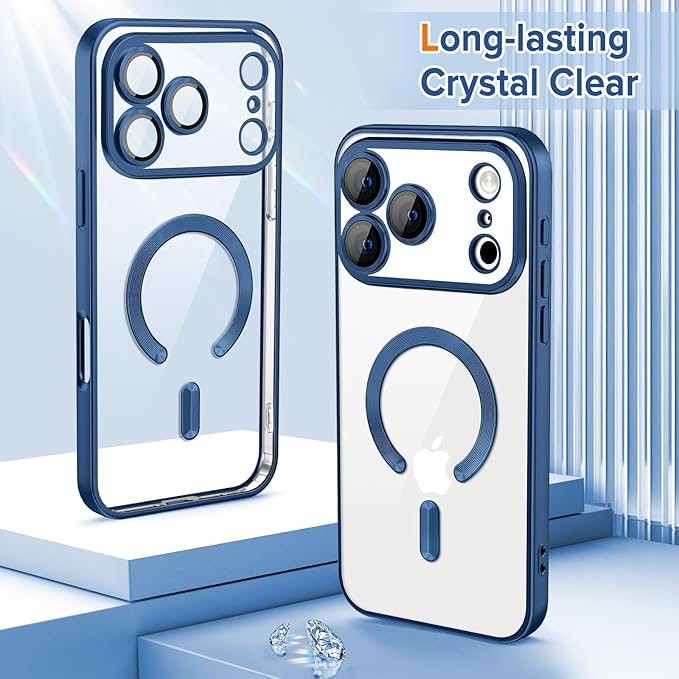 Hython Magnetic Clear for iPhone 17 Pro Case with Camera Lens Protector [Compatible with MagSafe] Luxury Plating Edge Slim Soft TPU Cover Protective Phone Case for iPhone 17 Pro 6.3", Matte Deep Blue