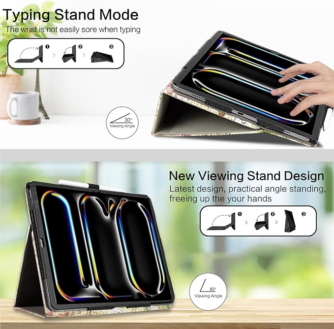 Vimorco for iPad Pro 13 Inch Case, for iPad Air 13 Inch Case, Fit for iPad Pro 12.9 Cases 6th/5th/4th/3rd Generation 5 Stand Angles/Typing Stand/Pencil Holder/Card Pockets, Dragonfly Flower