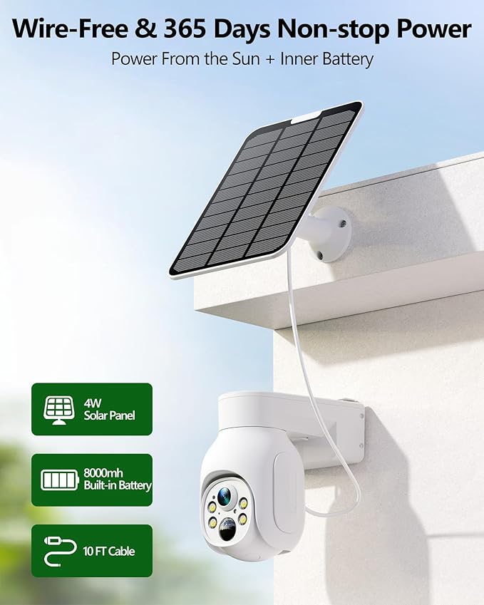 Camcamp 4MP Battery Powered WiFi Camera with Solar Panel, Spotlight, PTZ, 2-Way Audio, Smart Human Detection, Cannot Work Alone, Only Compatible SC23 Solar Security Camera System