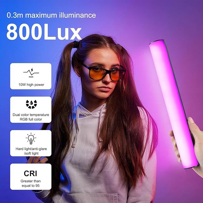 PULUZ Photography Lighting, 360° Magnetic Handheld Light Wand with 2000mAh Rechargeable Battery, 2500-9000K Dimmable Tube Light for Camera, Studio Photography, TikTok, YouTube, Vlogs (30cm/11.8 in)