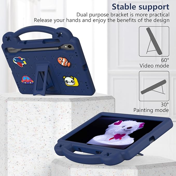 AKABEILA Compatible with Samsung Galaxy Tab S7 2020/S8 2022/Tab S9 2023 11 inch/Tab S9 FE 2023 11 inch Tablet Case, Kids Case with Shoulder Strap & Stand Handle & Pen Tray Navy Blue