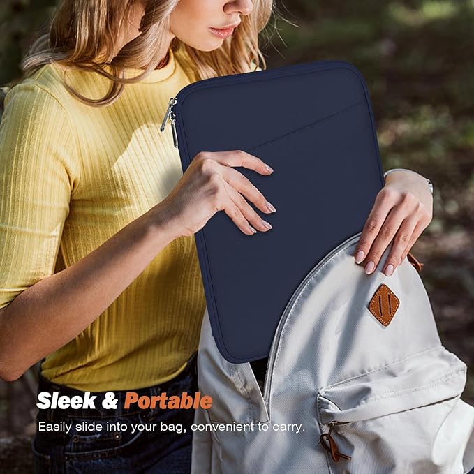 MoKo 13 Inch Tablet Sleeve Bag, Compatible with New 13 Inch iPad Pro M5 & Air M4/M3, iPad Pro 12.9 inch M2&M1, Galaxy Tab S8+/S9+ 12.4", Waterproof Bag Carrying Case with Pocket, Dark Blue