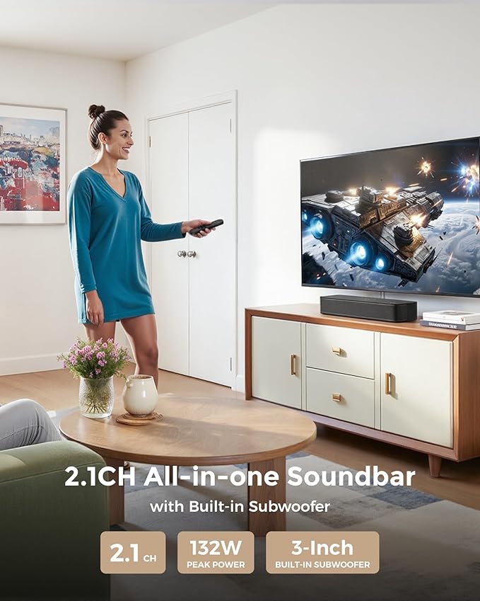 ULTIMEA 2.1ch Surround Sound Bar for TV, Built-in Subwoofer, Peak Power 132W, App Control, 16 Inches Bluetooth 5.4 TV Speakers Soundbar, All-in-one PC Soundbar, Opt/AUX/Wall Mount, Poseidon M20 Pro
