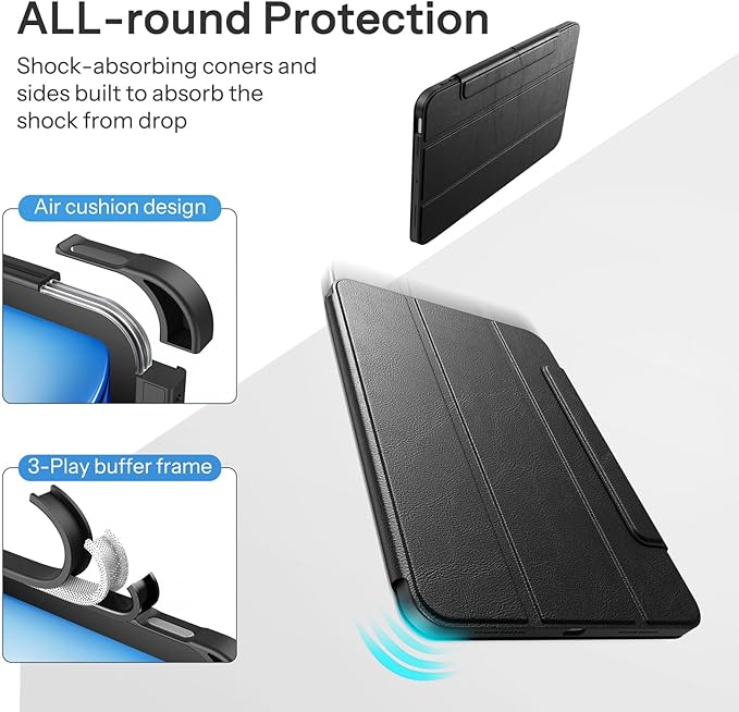 SPARIN Case for iPad Air 11 inch M3/ M2, iPad Air 7th/6th/5th/4th Gen (2025/2024/2022/2020) 10.9 inch,Case with Apple Pencil Holder, Detachable Magnetic Cover, Portrait and Landscape Stand, Black