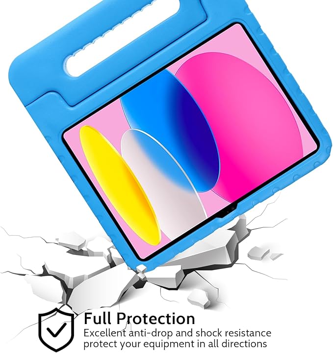 Dteck Kids Case for iPad 10th Gen 10.9" with Pencil Holder, Shockproof Rugged EVA Handle Stand Child Proof Case, Blue