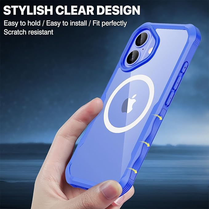 CENHUFO Magnetic Privacy for iPhone 16 Case [Compatible with Magsafe] Full Body Phone Case Built-in 9H Tempered Glass Privacy Screen Protector and Camera Lens Cover, Shockproof Bumper -Light Blue