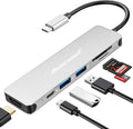 Hiearcool USB C Hub Multi-Port Adapter, 7-in-1 USB-C Dongle with 4K HDMI 100W PD SD/TF Card Reader, USBC Dock Compatible for MacBook Pro/Air Dell XPS Lenovo HP and Other Windows Laptops-Sliver White