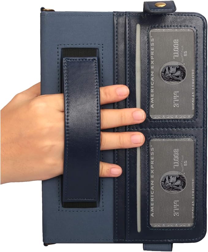 Handbag Case for Apple iPad 5/iPad 6 9.7", iPad Air 1st/2nd Generation Cases, Techcircle Folio Stand Crossbody Wallet Case with Pencil Holder, Hand Strap & Shoulder Strap Soft Protective Cover, Navy