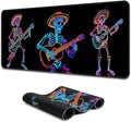 Simpkeely Blacklight Skeleton Playing Guitar Mouse Pad – UV Reactive Neon Art Funny Skull Rock and Roll Gaming Desk Mat, Glow in The Dark Extended Mousepad with Non-Slip Rubber Base – 31.5" x 11.8"