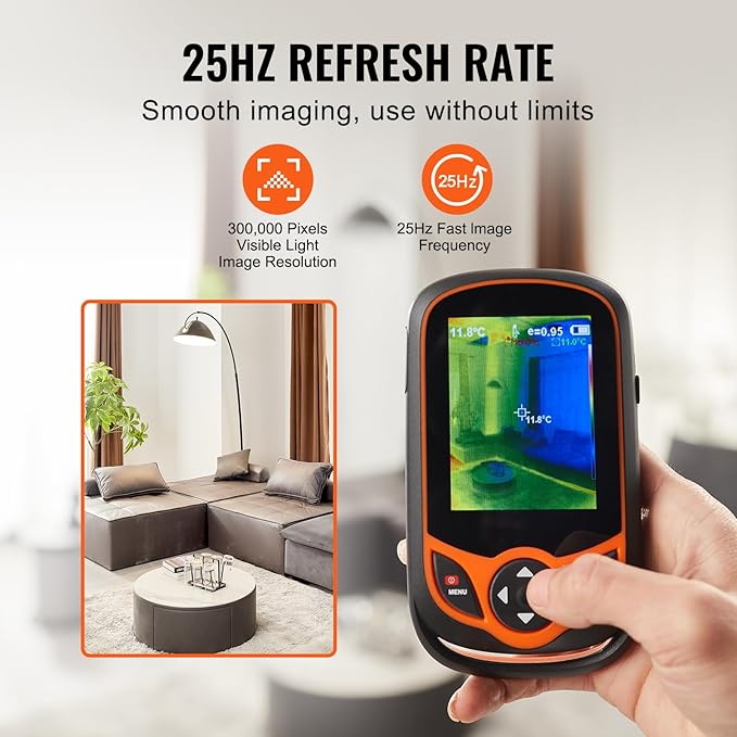 VEVOR Thermal Imaging Camera, 256 x 192 IR Resolution Pocket Infrared Thermal Imager with WiFi, 25Hz Refresh Rate Thermal Camera Pocket with 3.2" Touch Screen, 0.3MP Visual Camera, -4℉-1022℉, IP54