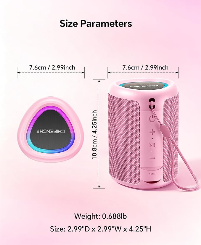 Portable Bluetooth Speaker Beach Essentials: Powerful Crystal Clear Sound/Dynamic Light/IPX5 Waterproof/All Day Playtime/Wireless BT 5.3/TWS Paring, Dad Gifts, Outdoor|Travel|Camping|Pool Accessories