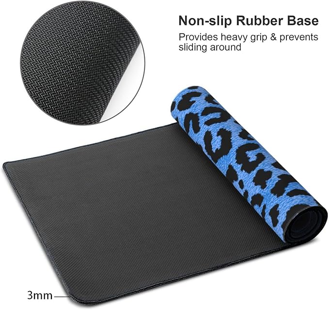 Blue Leopard Skin Print Mouse Pads XXL Extended Mousepad with Stitched Edges Non-Slip Rubber Base Computer Keyboard Pad Desk Mat for Home Office Desk Decor, 35.4" X 15.7"