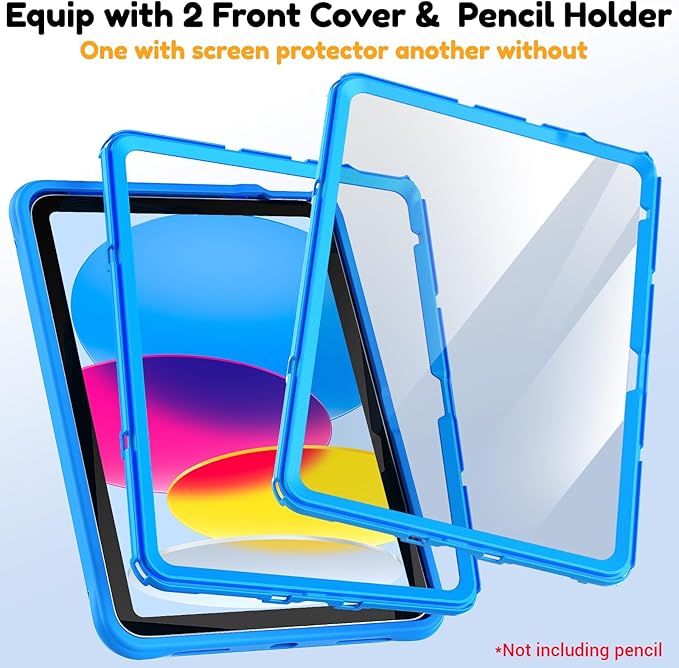 KAIJIAbox Kids Case for iPad A16 11th Generation 11 inch 2025/10th Generation 10.9” 2022- Military-Grade Rugged Drop Protection with Metal Handle/Stand, Screen Protector,Shoulder Strap-Blue