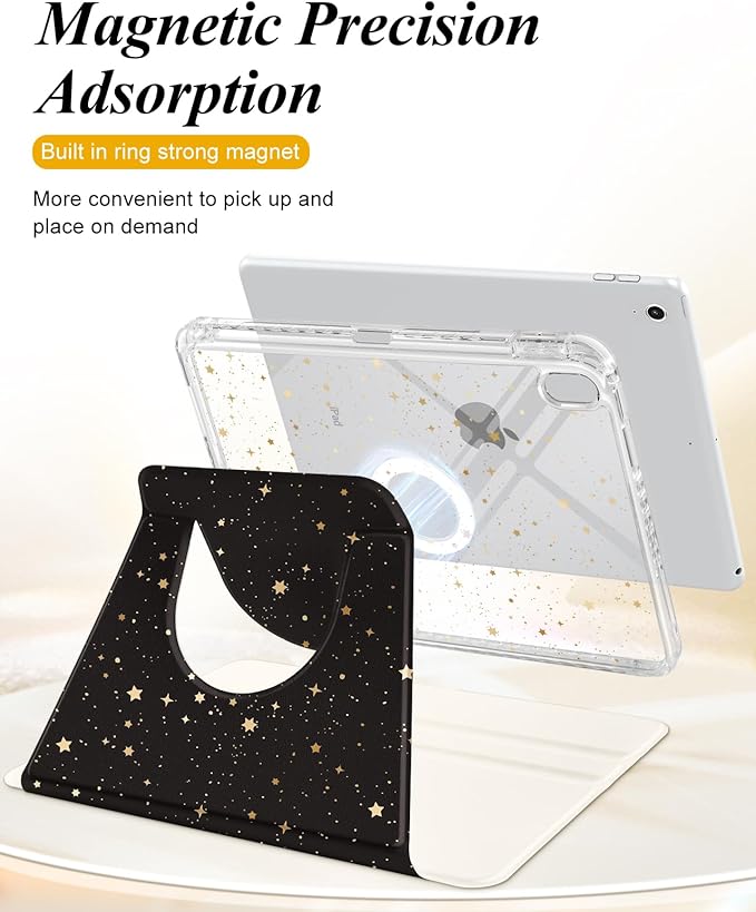 Shorogyt for iPad A16 11th Generation 11 inch 2025 /for i Pad 10th Generation case Magnetic Stand for Women - Cute Design 360 Degree Rotating Covers Girls Kids with Pencil Holder,Star Moon