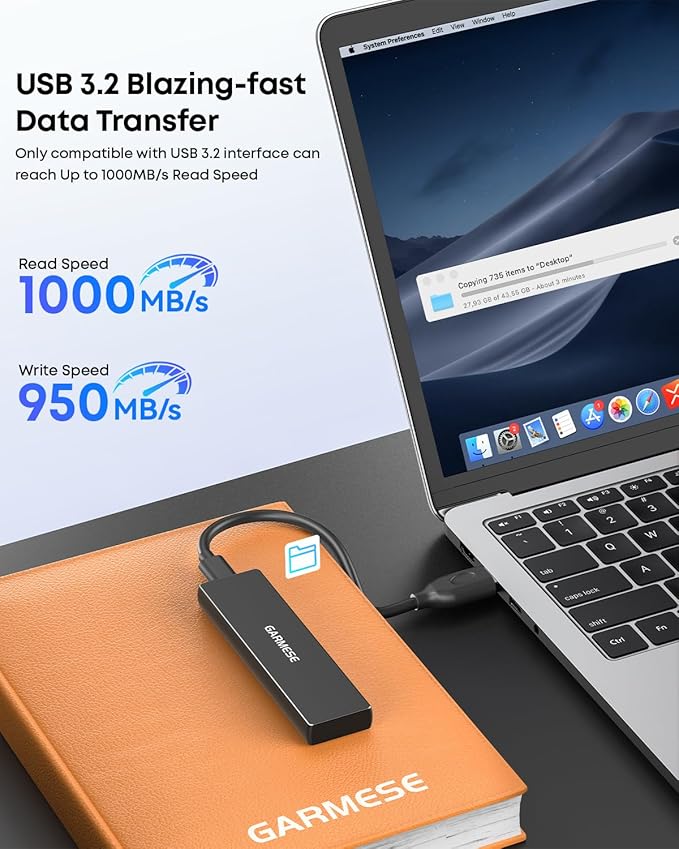 Portable External SSD 500GB, USB 3.2 Gen 2 External Solid State Drive Up to 1000MB/s, Ultra-Fast Portable SSD Storage for PC, Laptop, Tablet, Game Console – Plug & Play
