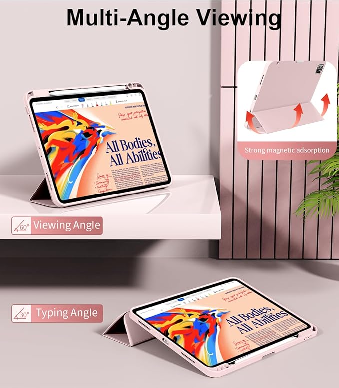 for iPad Pro 12.9 Case (6th/5th/4th/3rd Generation 2022/2021/2020) & ipad Air 13 inch case (M3 2025/M2 2024) with Pencil Holder, Smart Slim Trifold Stand Case with Soft TPU Back (Pink)