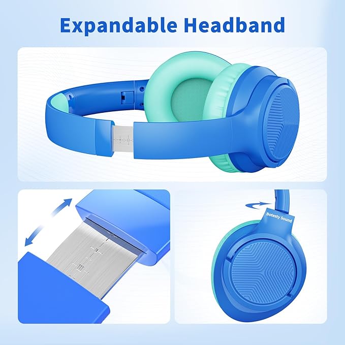 Botesty Sound Wired Headphones with Microphone, Over Ear 3.5mm Plug in Headphones with 4.9ft Tangle-Free Nylon Cord for Tablet, Laptop, MP3/4, School, Airplane Travel (Blue)