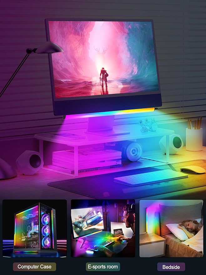 KANTUTOE Under Monitor Light Bar, App and Remote Control Gaming Ambient Lights,Music Sync Color Changing, 16 Million Colors, Timing, USB Powered RGB Light Bar for Monitor/TV/PC Back (2pcs)