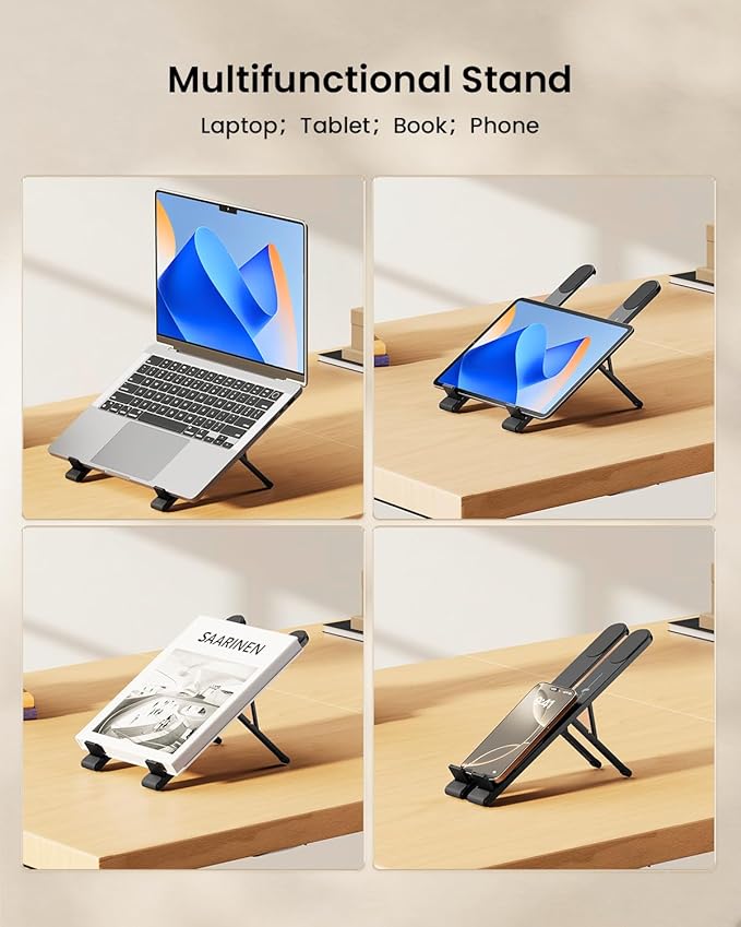 ProtoArc Portable Laptop Stand, CS100 Laptop Stand for Desk, Aluminum+Silicone Adjustable Laptop Riser, 6 Level Height Ergonomic Computer Holder for 10-17.3" Laptops, Tablets-Black