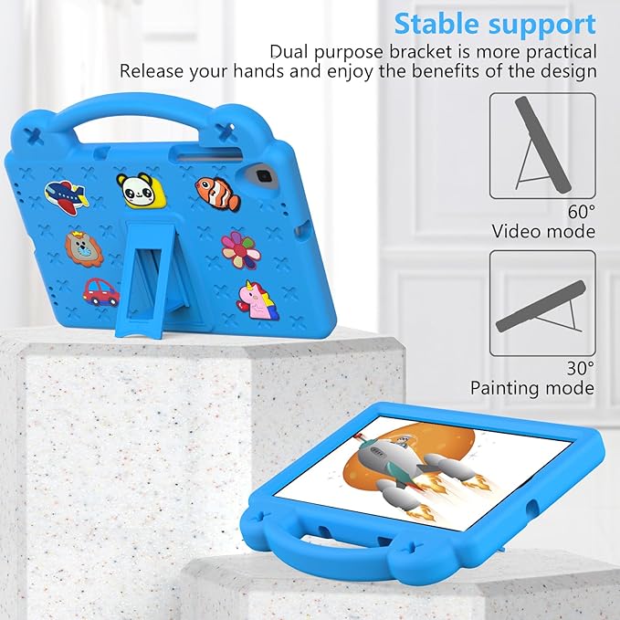 AKABEILA Compatible with Samsung Galaxy Tab A 10.1(2019)/Lenovo Tab M10 HD 2nd Gen/Tab K10/M10 Plus 10.3 inch Tablet Case, Kids Case with Shoulder Strap & Stand Handle for Girl Kid Gift Sky Blue