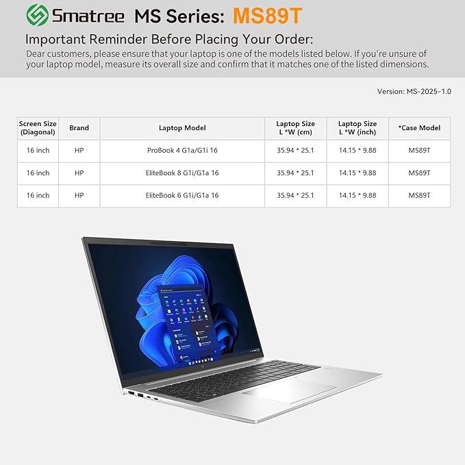 Smatree MS89T Hard EVA Protective Sleeve with Stand Compatible for 16 inch HP ProBook 4 G1a/G1i, for 16 inch HP EliteBook 6/8 G1i/G1a Waterproof Sleeve, White