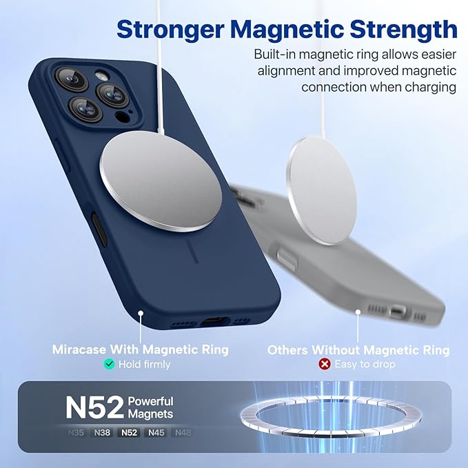 Miracase Magnetic for iPhone 16 Pro Case, [Soft Anti-Scratch Microfiber Lining], Compatible with MagSafe, Liquid Silicone Case Shockproof Drop Protection Phone Case for 16 Pro,Dark Blue