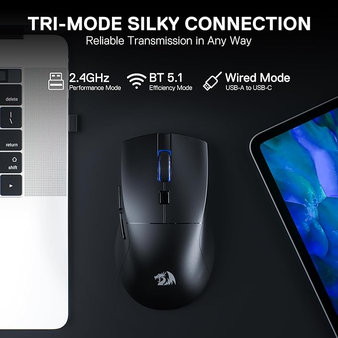 Redragon M618 LIT Wireless Gaming Mouse, 10000 DPI Optical Ergonomic Mouse with 6 Programmable Buttons, 70G Ultra Lightweight, Software Supports DIY Keybinds