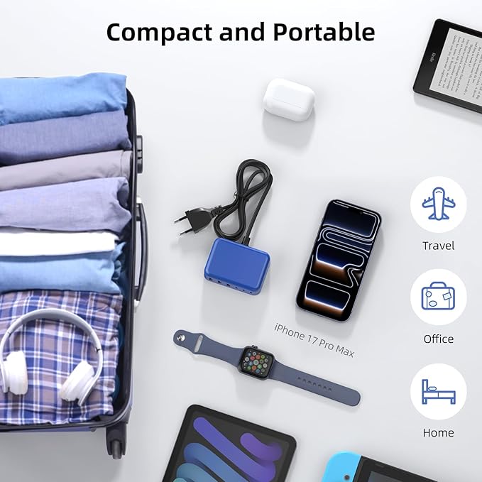 Updated USB C Fast Charger Block, 100W GaN 6 Port PD USB C QC USB A Wall Charger Adapter Plug Cube, Type C Charging Station Hub for iPhone 17 16 15 14 13 Pro Max iPad Samsung Pixel 5ft Extension Cord
