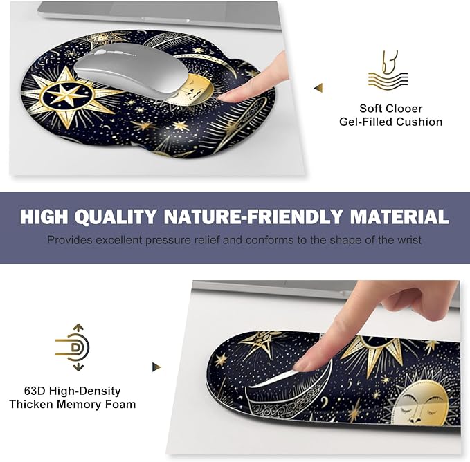 Gaming Mouse Pad, Large Desk Mat, Cute Desk Pad Protector, 4in1 XXL Mousepad + Keyboard Wrist Rest+Mouse Wrist Rest+Coaster Set with Ergonomic Desk Pad for Home Office PC Computer, Stars and Moon