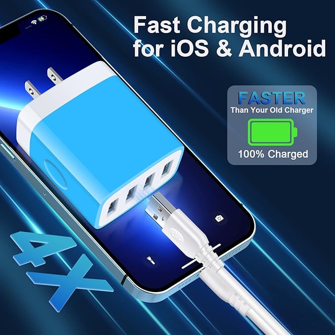 USB Wall Charger, Multi Plug Outlet, 2-Pack Charger Block Fast Charging Block Cube Box Travel Android Phone Charger Station for iPhone 15 14 13 12 11 Pro Max XR XS X 8 7,Samsung Galaxy S23,Pixel 8 Pro