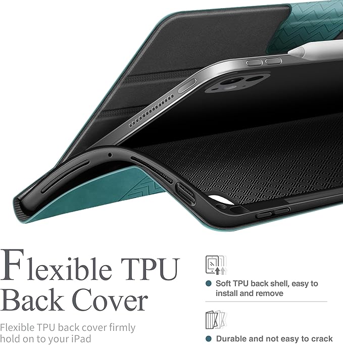 auaua Case for iPad Pro 11 Inch (M5/M4) 2025/2024, PU Leather Case with Pencil Holder, Supports Pencil Pro and Pencil(USB-C), Adjustable Angles, Auto Sleep/Wake (Green)