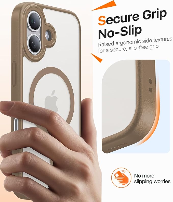 Magnetic for iPhone 17 Case,[Anti-Slip][Compatible with MagSafe][Military Grade Drop Protection] Shockproof Protective Translucent Matte Phone Case for iPhone 17 Case,Brown