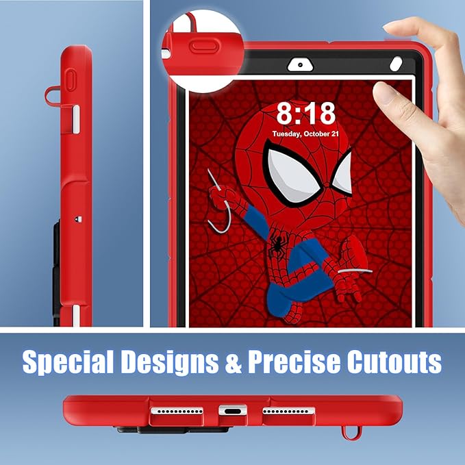 AKABEILA Compatible with Apple iPad 10.2 7th 8th 9th(2019/2020/2021) Tablet Case，Lightweight Shockproof Rugged Protective Cover with Kickstand for Kids Children Boys Babies Red Black